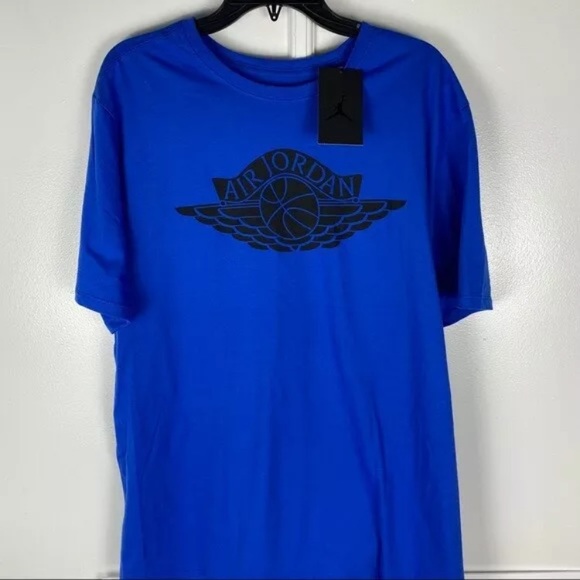 NIKE✔️Air Jordan Logo Tee Throwback Blue Black - Picture 2 of 3